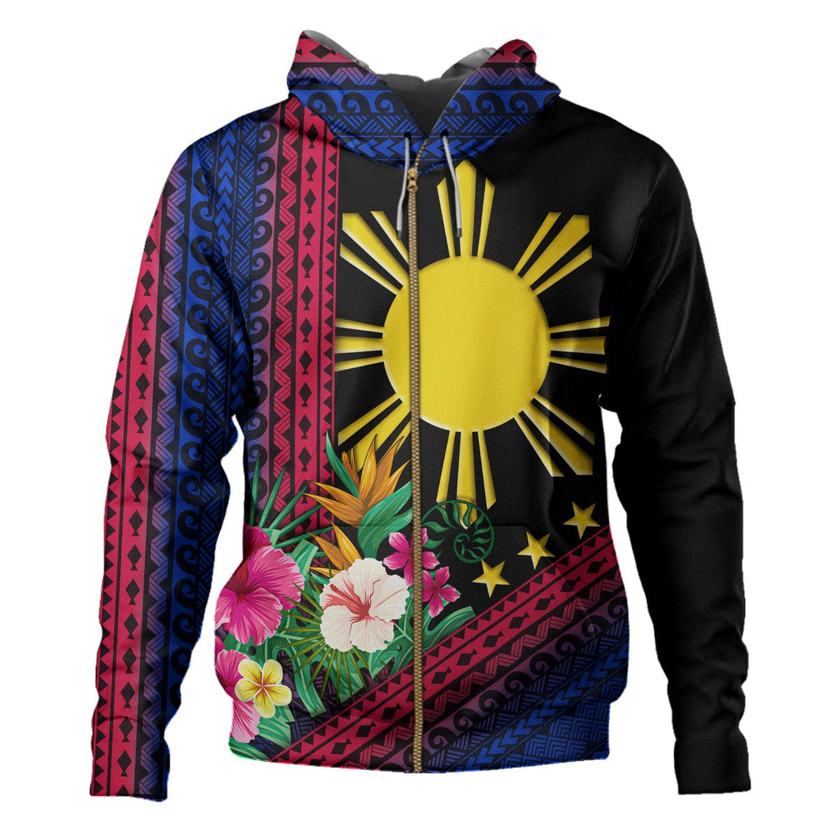 Philippines Filipinos Hoodie Polynesia Pattern With Tropical Flower-Myprintsy