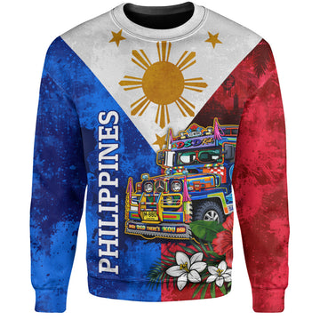 Philippines Filipinos Sweatshirt Custom Jeepney Flag Tropical Floral-Myprintsy