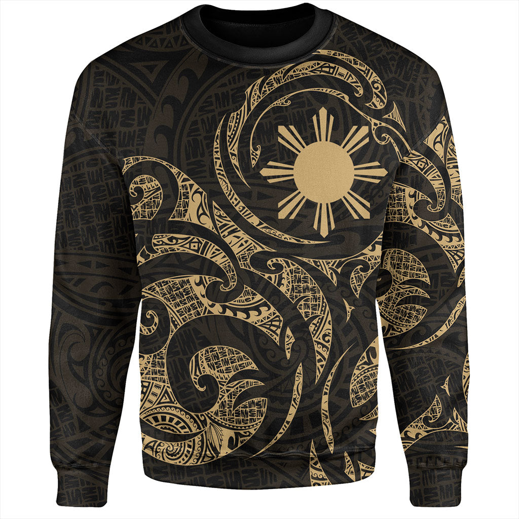 Philippines Filipinos Sweatshirt Polynesian Tribal Pattern Simple Style Gold-Myprintsy