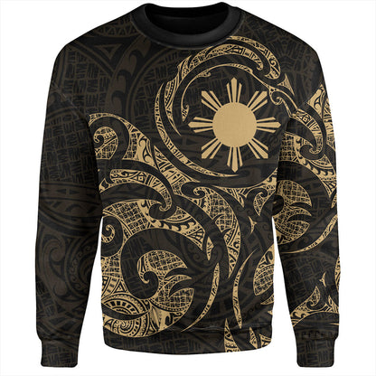 Philippines Filipinos Sweatshirt Polynesian Tribal Pattern Simple Style Gold-Myprintsy