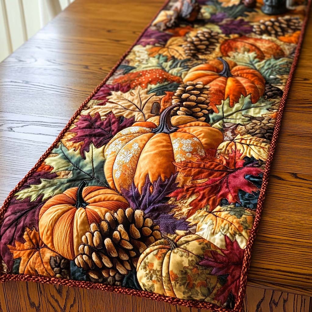 Pinecones and Pumpkins Quilted Table Runner VTQ-Myprintsy