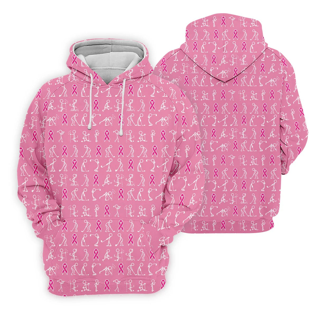 Pink Ribbon Golf Polo - Funny Stick Figure Men's Golf, Breast Cancer Awareness Shirts-Myprintsy