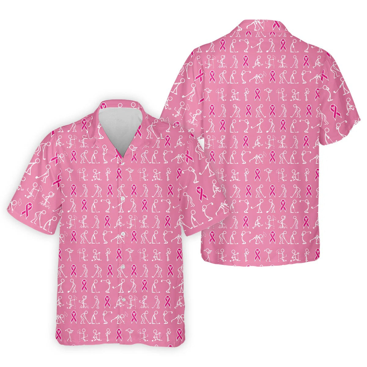 Pink Ribbon Golf Polo - Funny Stick Figure Men's Golf, Breast Cancer Awareness Shirts-Myprintsy