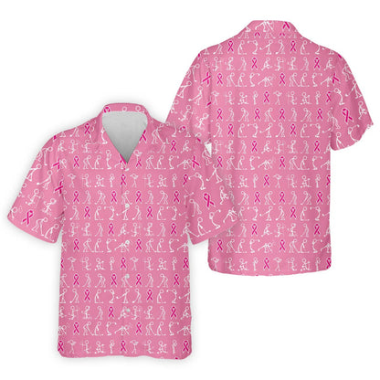 Pink Ribbon Golf Polo - Funny Stick Figure Men's Golf, Breast Cancer Awareness Shirts-Myprintsy