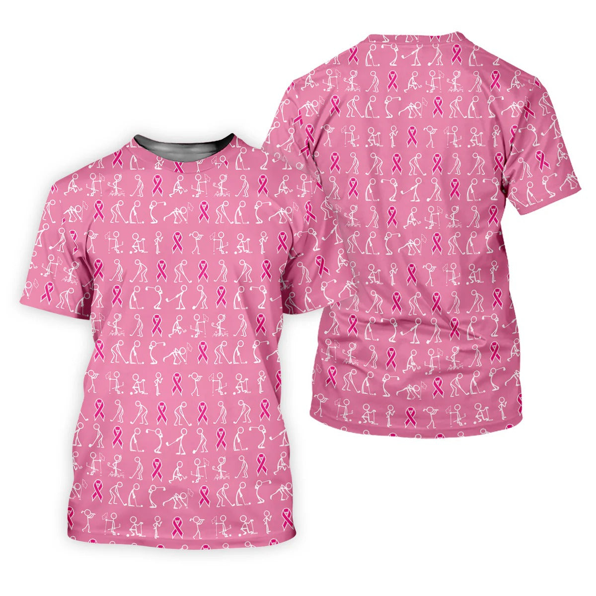 Pink Ribbon Golf Polo - Funny Stick Figure Men's Golf, Breast Cancer Awareness Shirts-Myprintsy