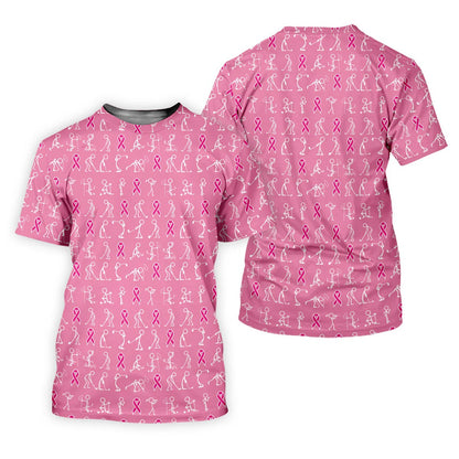 Pink Ribbon Golf Polo - Funny Stick Figure Men's Golf, Breast Cancer Awareness Shirts-Myprintsy