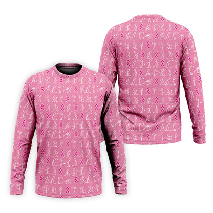 Pink Ribbon Golf Polo - Funny Stick Figure Men's Golf, Breast Cancer Awareness Shirts-Myprintsy