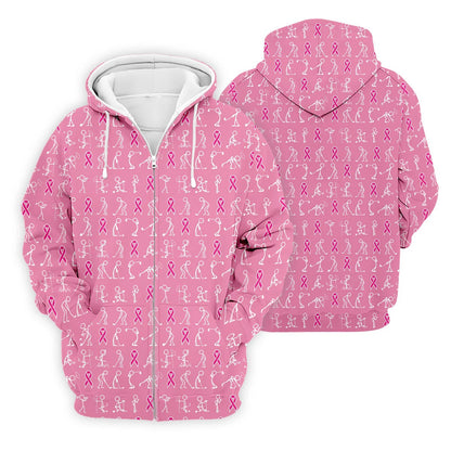 Pink Ribbon Golf Polo - Funny Stick Figure Men's Golf, Breast Cancer Awareness Shirts-Myprintsy