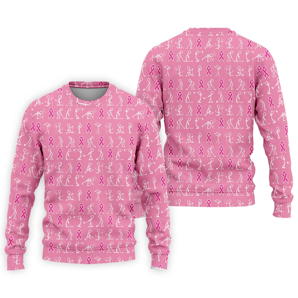 Pink Ribbon Golf Polo - Funny Stick Figure Men's Golf, Breast Cancer Awareness Shirts-Myprintsy