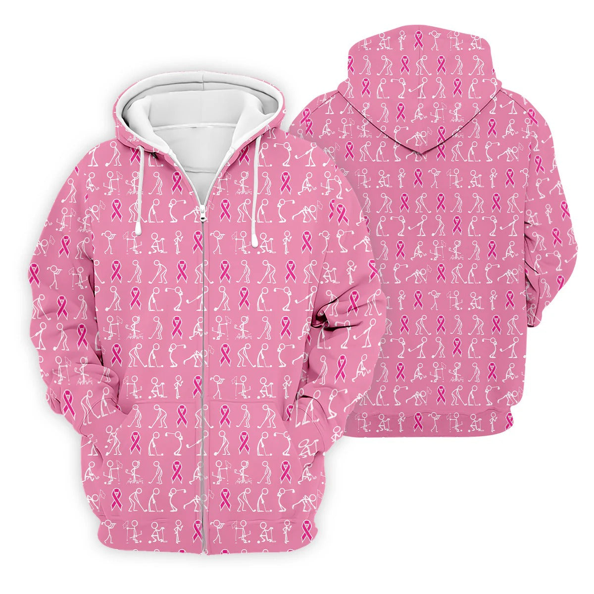Pink Ribbon Golf Polo - Funny Stick Figure Men's Golf, Breast Cancer Awareness Shirts-Myprintsy