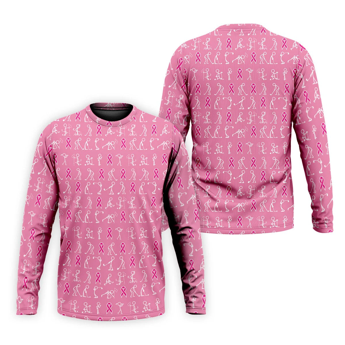 Pink Ribbon Golf Polo - Funny Stick Figure Men's Golf, Breast Cancer Awareness Shirts-Myprintsy