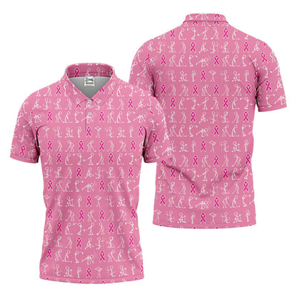 Pink Ribbon Golf Polo - Funny Stick Figure Men's Golf, Breast Cancer Awareness Shirts-Myprintsy