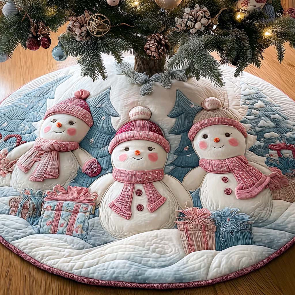 Pink Snow Trio Quilted Tree Skirt-Myprintsy