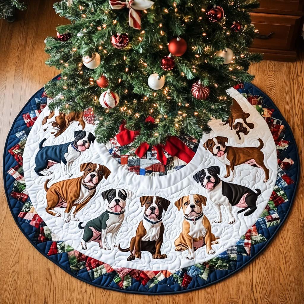 Pitbull Festive Joy Christmas Quilted Tree Skirt-Myprintsy