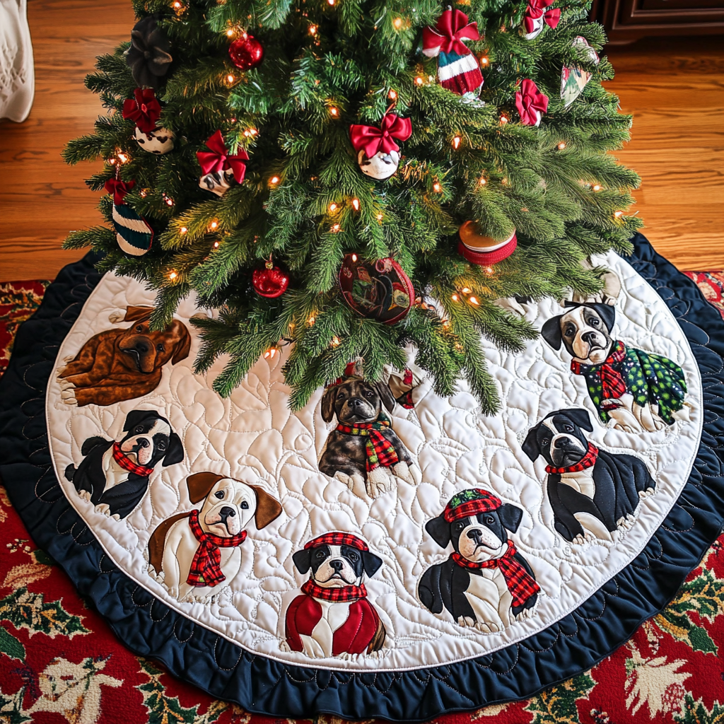 Pitbull Holiday Joy Christmas Quilted Tree Skirt-Myprintsy