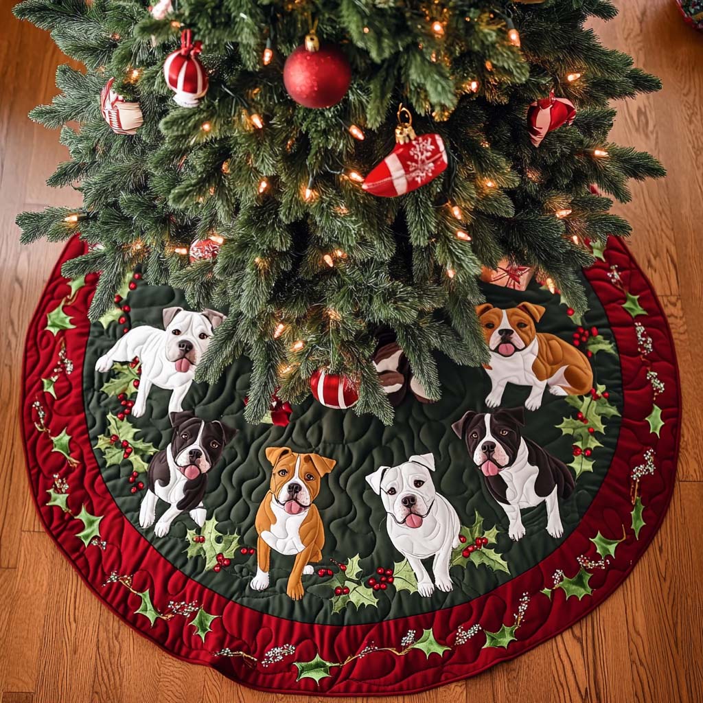 Pitbull Holly Jolly Christmas Quilted Tree Skirt-Myprintsy