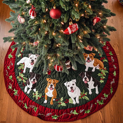 Pitbull Holly Jolly Christmas Quilted Tree Skirt-Myprintsy