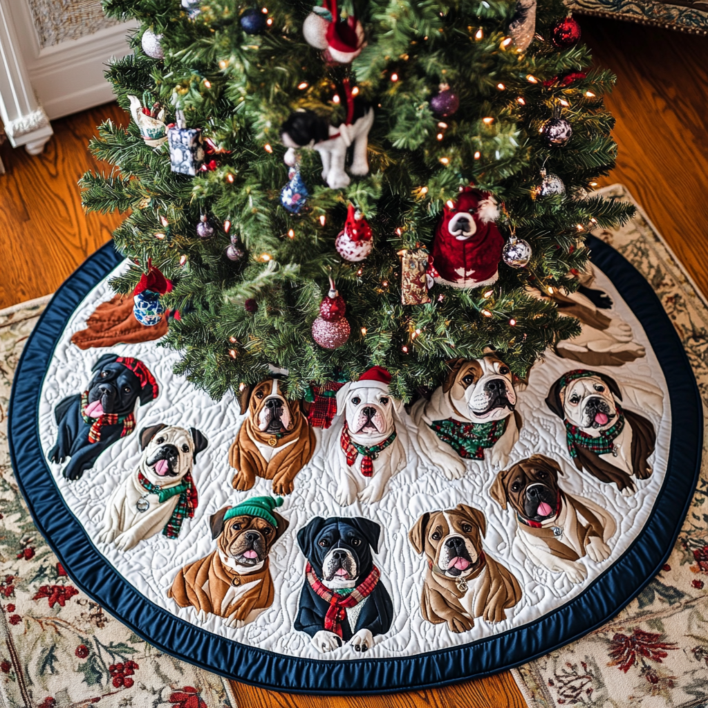 Pitbull Noel Night Christmas Quilted Tree Skirt-Myprintsy