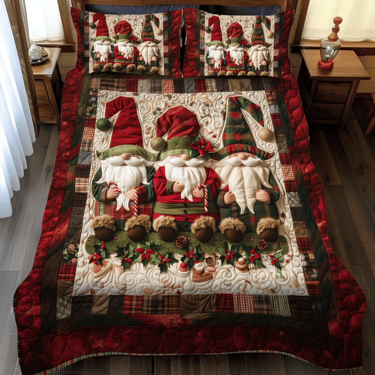 Plaid Gnome -Piece Quilted Bedding Set VTQ-Myprintsy