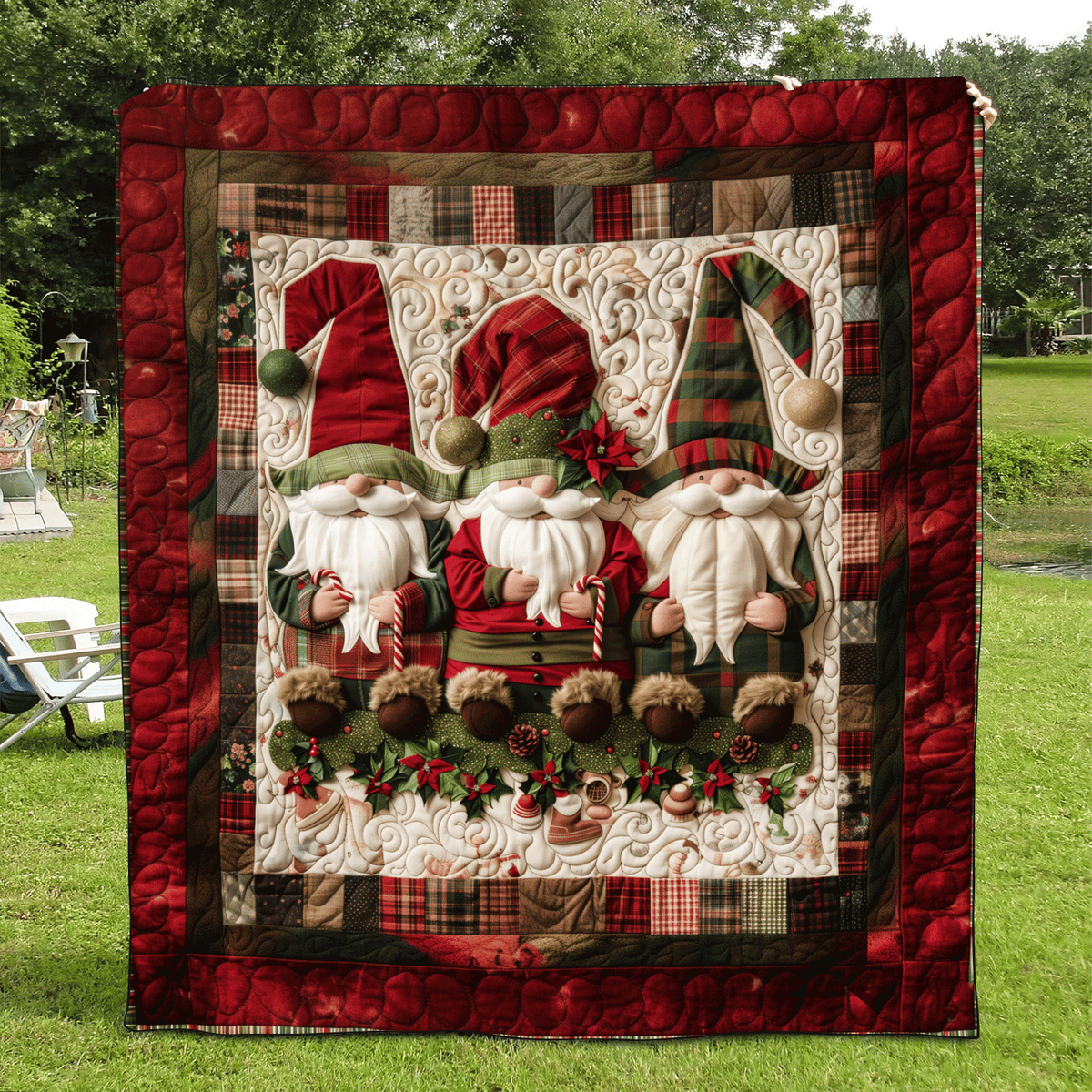 Plaid Gnome Quilted Blanket VTQ-Myprintsy