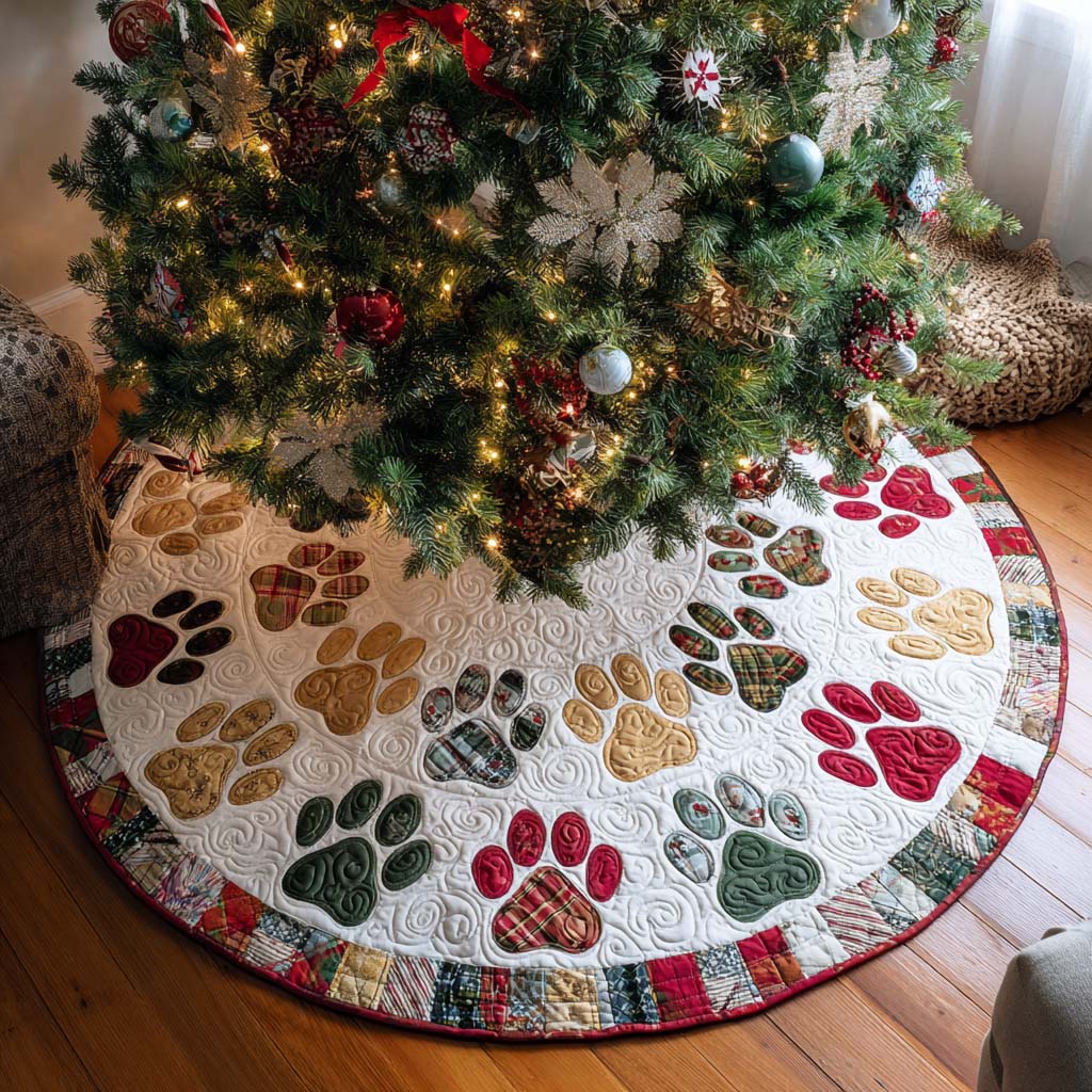 Plaid Paws Christmas Quilted Tree Skirt-Myprintsy