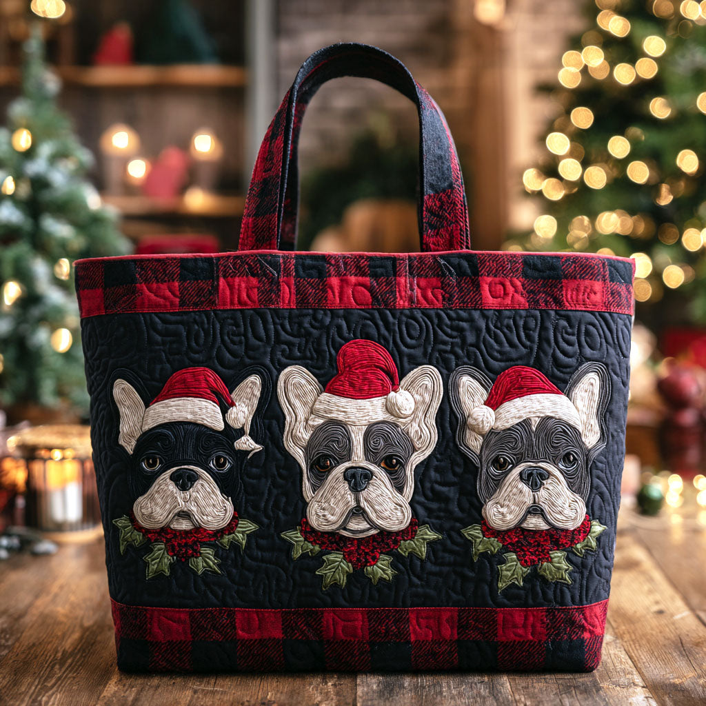 Plaid Puppy Joy Quilted Tote Bag VTQ-Myprintsy