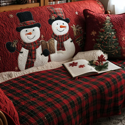 Plaid Snowman Cheer Quilted Sofa Cover VTQ-Myprintsy