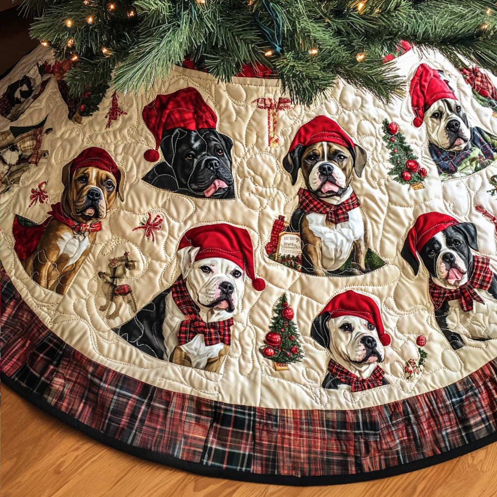 Playful Pitbull Hearts Quilted Christmas Tree Skirt-Myprintsy