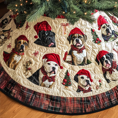 Playful Pitbull Hearts Quilted Christmas Tree Skirt-Myprintsy