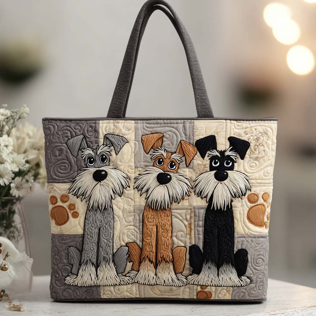 Playful Schnauzer Trio Quilted Tote Bag VTQ-Myprintsy