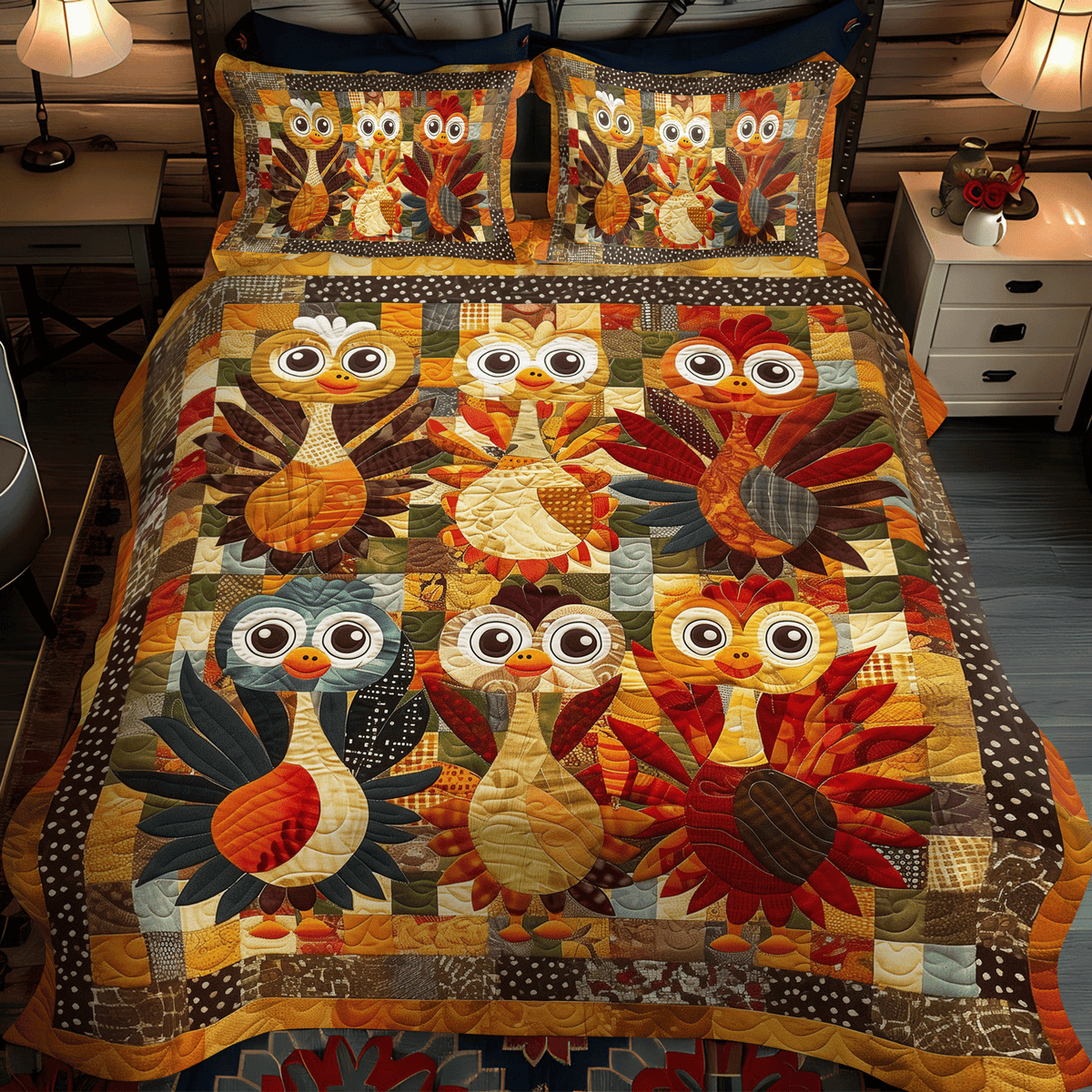 Playful Turkeys -Piece Quilted Bedding Set VTQ-Myprintsy
