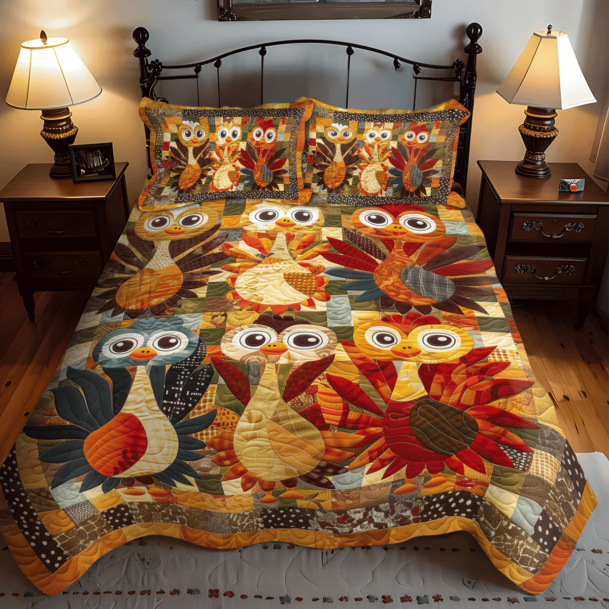 Playful Turkeys -Piece Quilted Bedding Set VTQ-Myprintsy