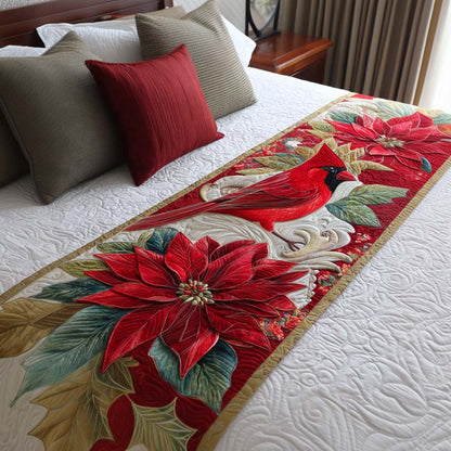 Poinsettia Cardinal Quilted Bed Runner VTQ-Myprintsy