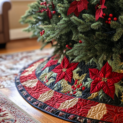 Poinsettia Charm Christmas Quilted Tree Skirt VH VTQ-Myprintsy