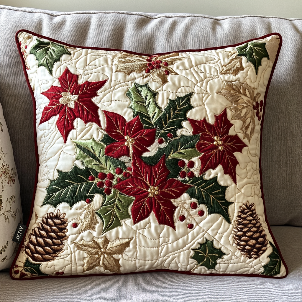 Poinsettia Charm Quilted Pillow Case VTQ-Myprintsy