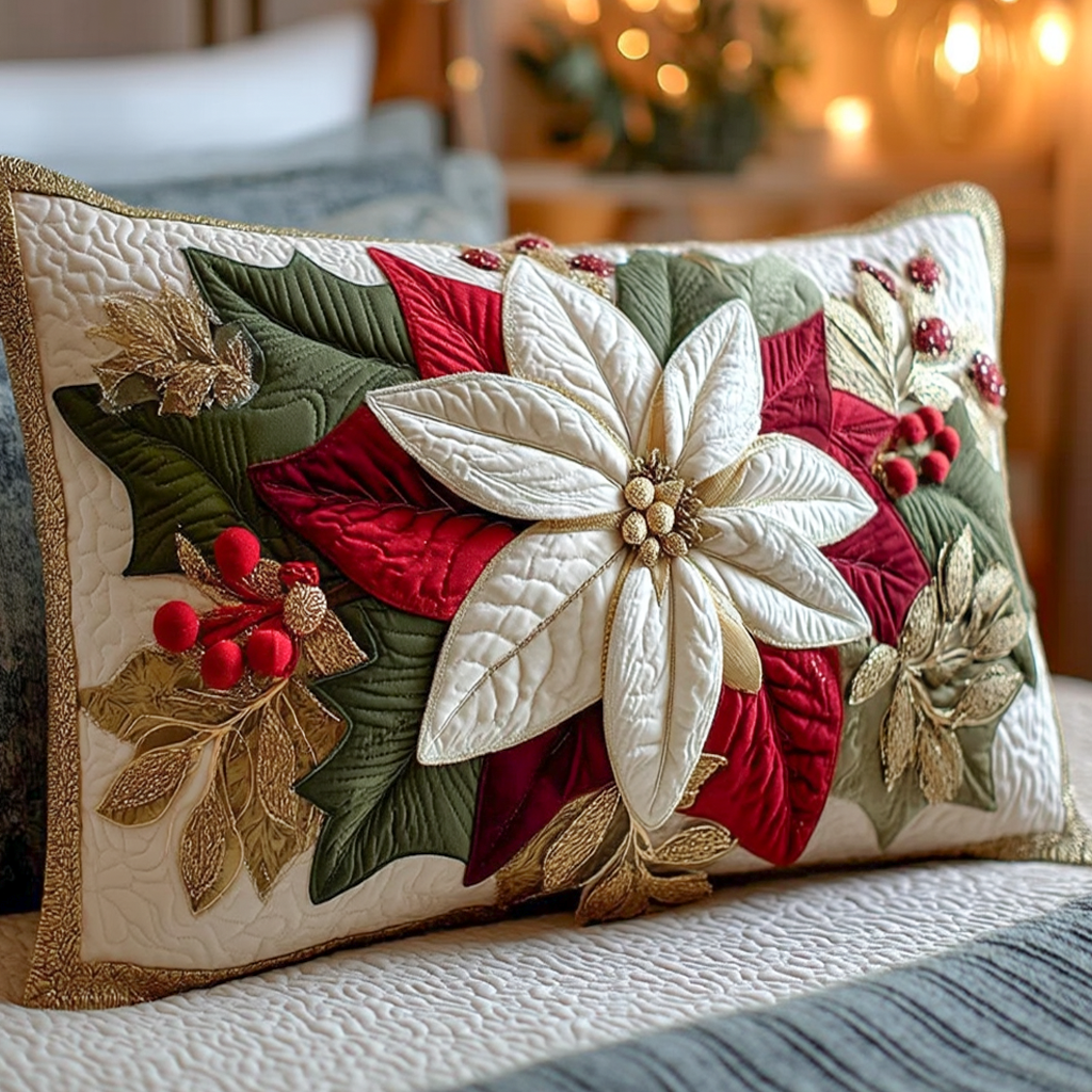 Poinsettia Christmas Bloom Quilted Bedding Pillow Case VTQ-Myprintsy