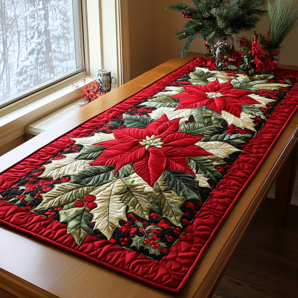 Poinsettia Delight Quilted Table Runner VTQ-Myprintsy