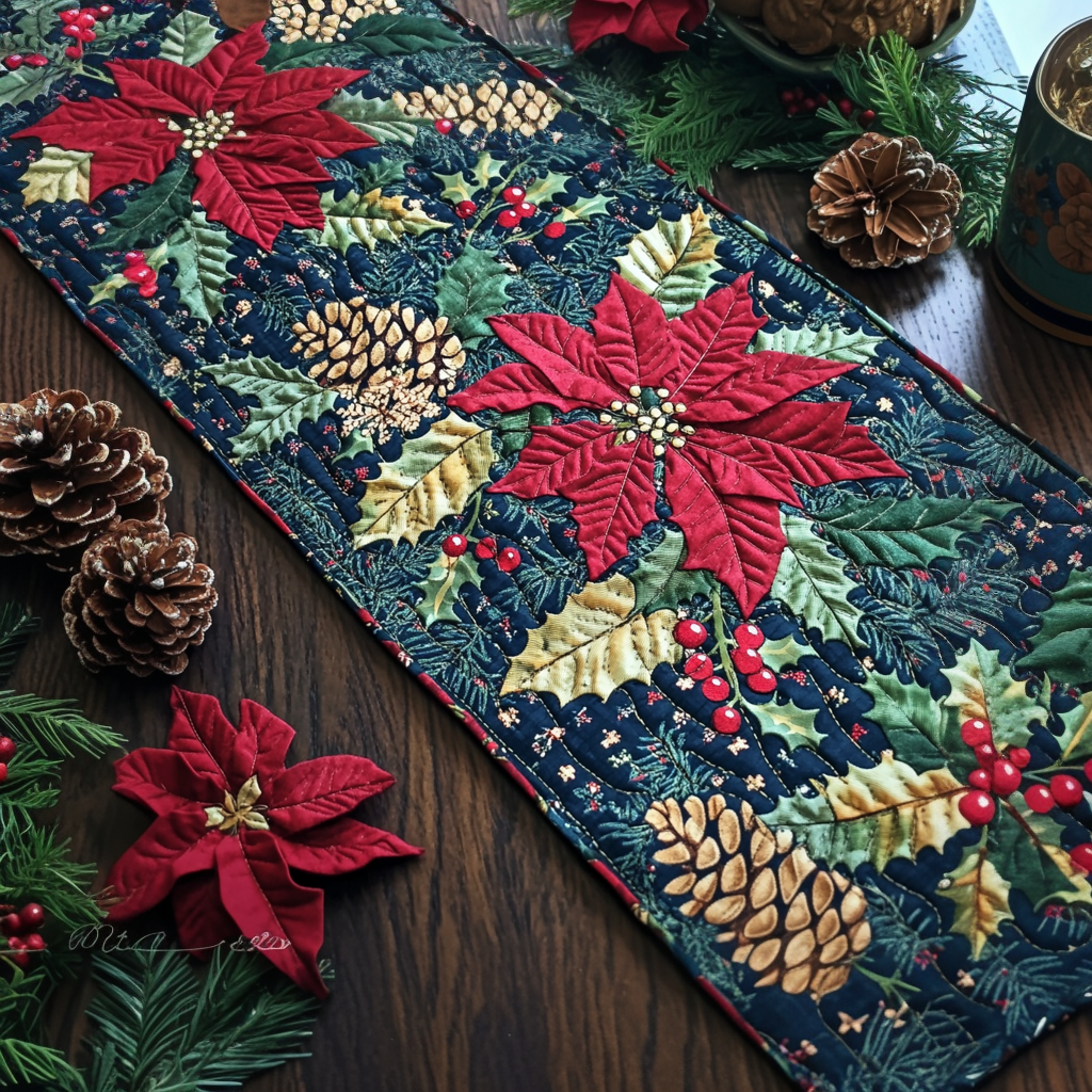 Poinsettia Holiday Elegance Quilted Table Runner VTQ-Myprintsy
