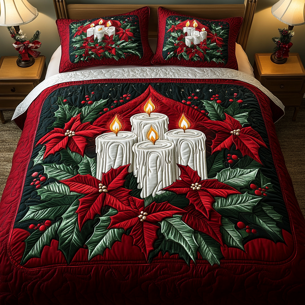 Poinsettia Light -Piece Quilted Bedding Set VH VTQ-Myprintsy