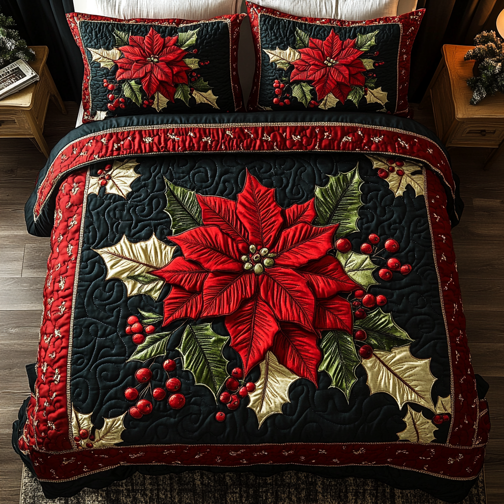 Poinsettia Magic -Piece Quilted Bedding Set VTQ-Myprintsy