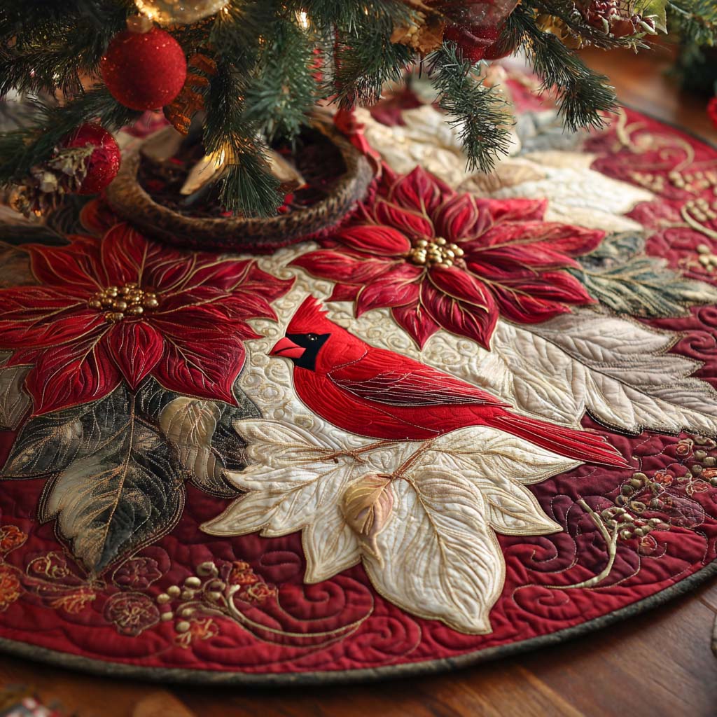 Poinsettia Nest Whisper Quilted Tree Skirt-Myprintsy