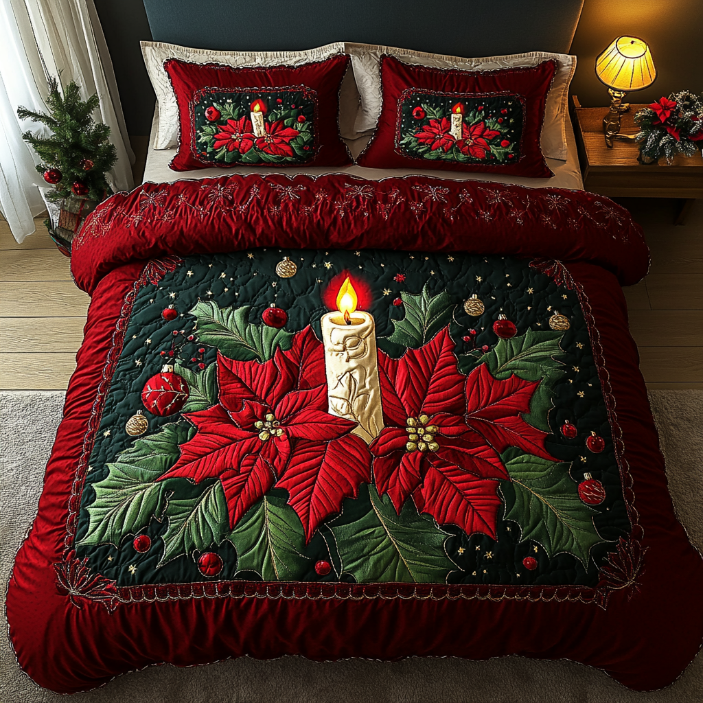 Poinsettia Spirit -Piece Quilted Bedding Set VTQ-Myprintsy