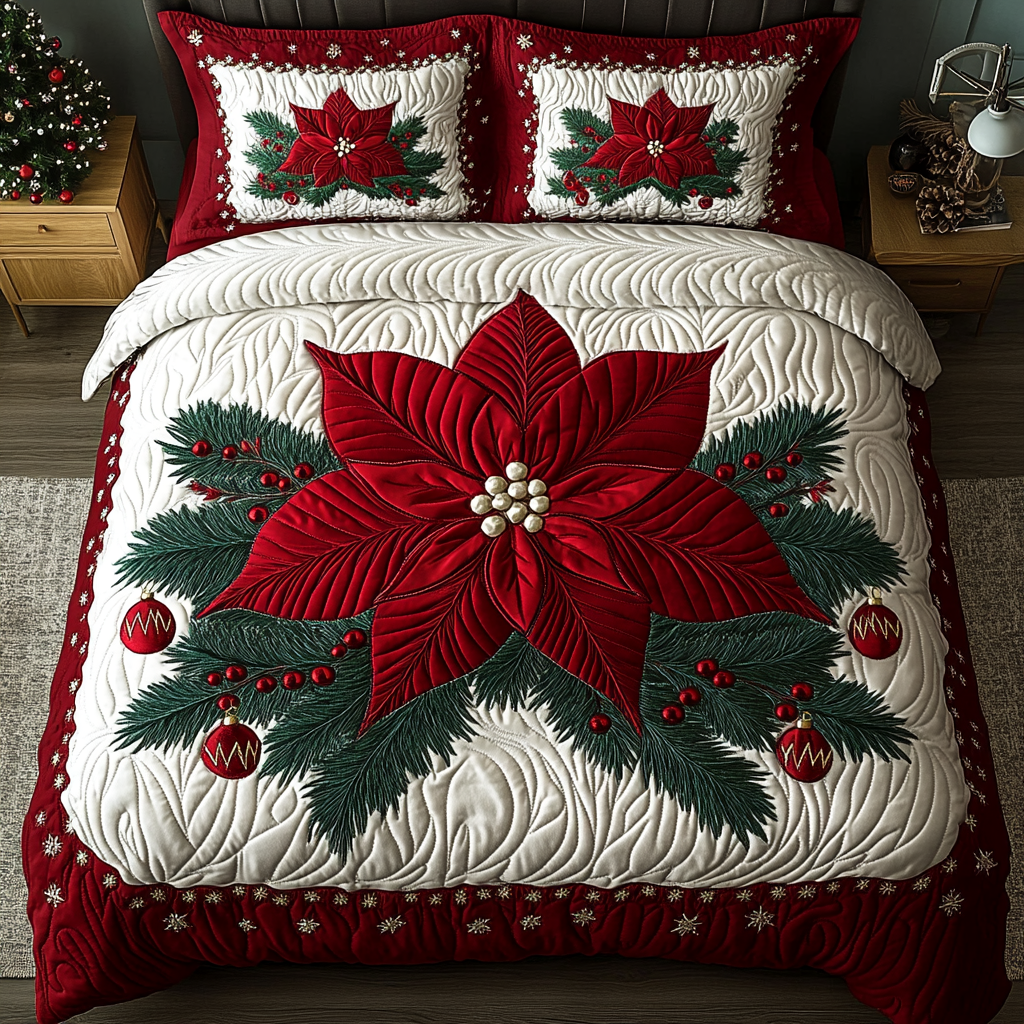 Poinsettia Star -Piece Quilted Bedding Set VTQ-Myprintsy
