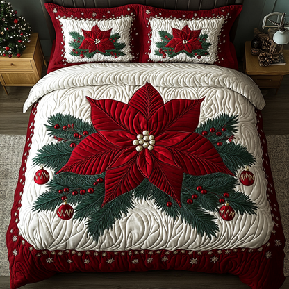 Poinsettia Star -Piece Quilted Bedding Set VTQ-Myprintsy