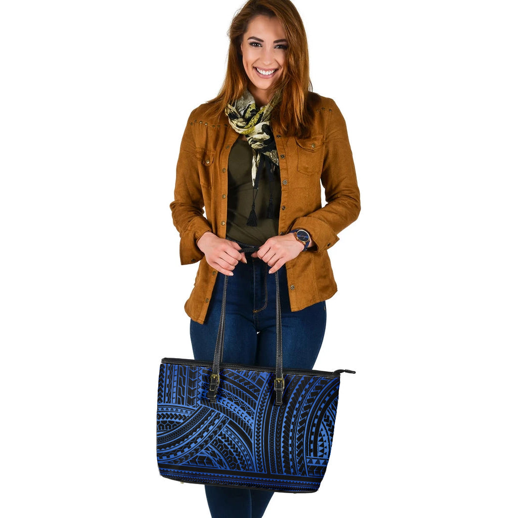 Polynesia Leather Tote Bag Pattern Tattoo Blue-Myprintsy