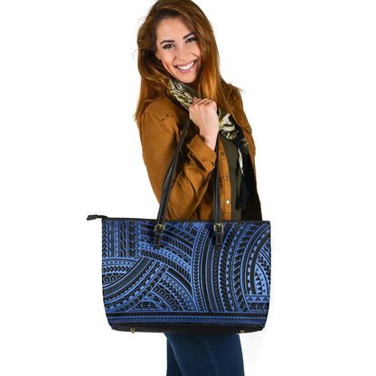 Polynesia Leather Tote Bag Pattern Tattoo Blue-Myprintsy