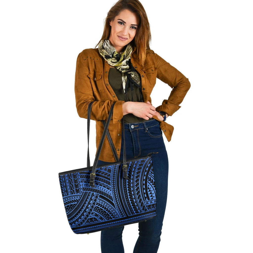 Polynesia Leather Tote Bag Pattern Tattoo Blue-Myprintsy