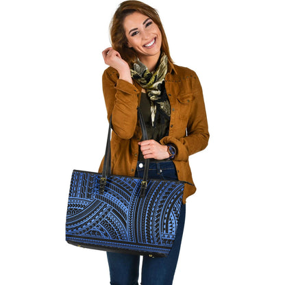 Polynesia Leather Tote Bag Pattern Tattoo Blue-Myprintsy