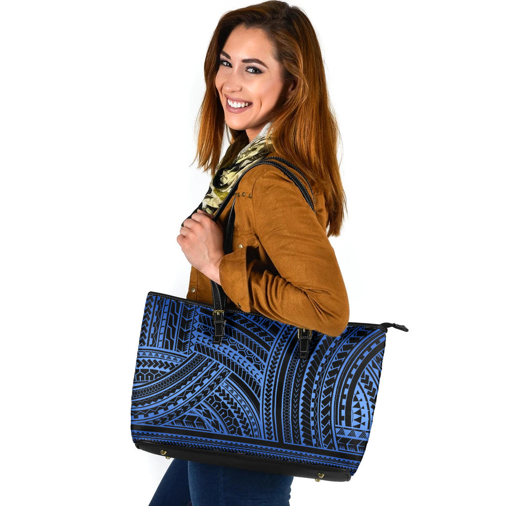 Polynesia Leather Tote Bag Pattern Tattoo Blue-Myprintsy