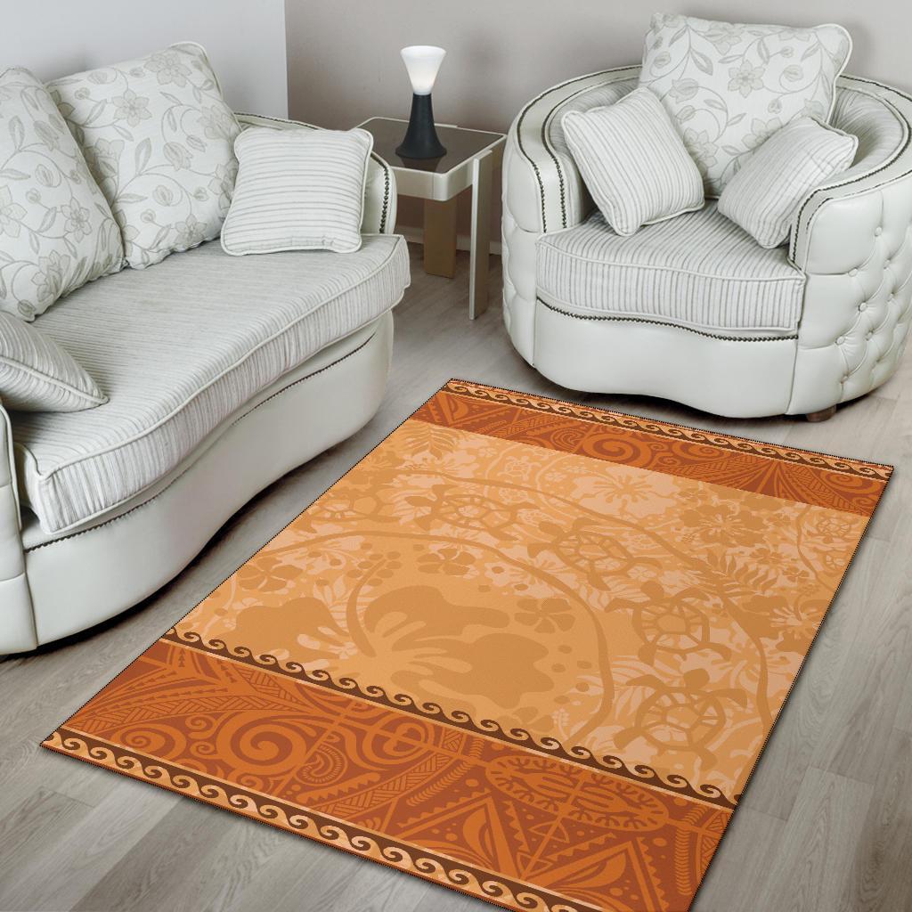 Polynesian Area Rug - Hibiscus And Turtle Vintage Pattern-Myprintsy